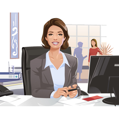 professional illustrated woman at a desk